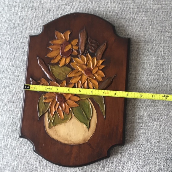 Vintage 70s Boho Floral Wooden Wall Art - Picture 4 of 6